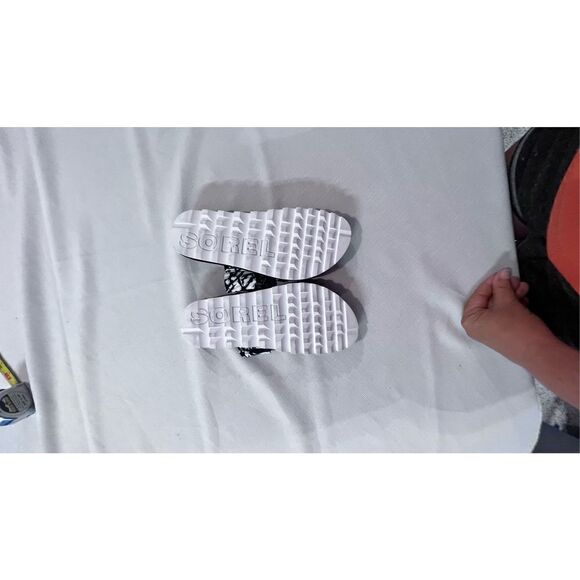 Sorel Women's Leather Roaming Slip On Two Strap Slide Sandal Black White Size 9 - Picture 6 of 7